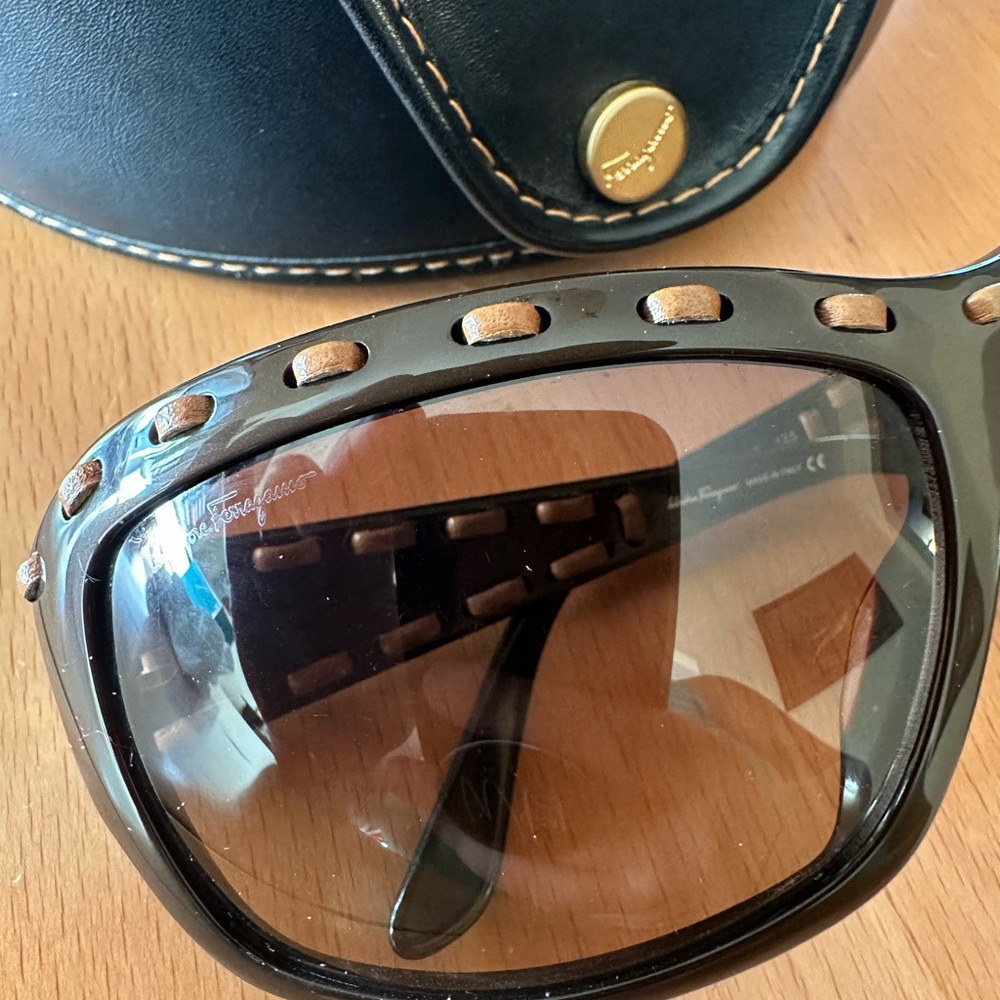 Sold - Salvatore Ferragamo Black Sunglasses with Brown Tint - Picture 4 of 12